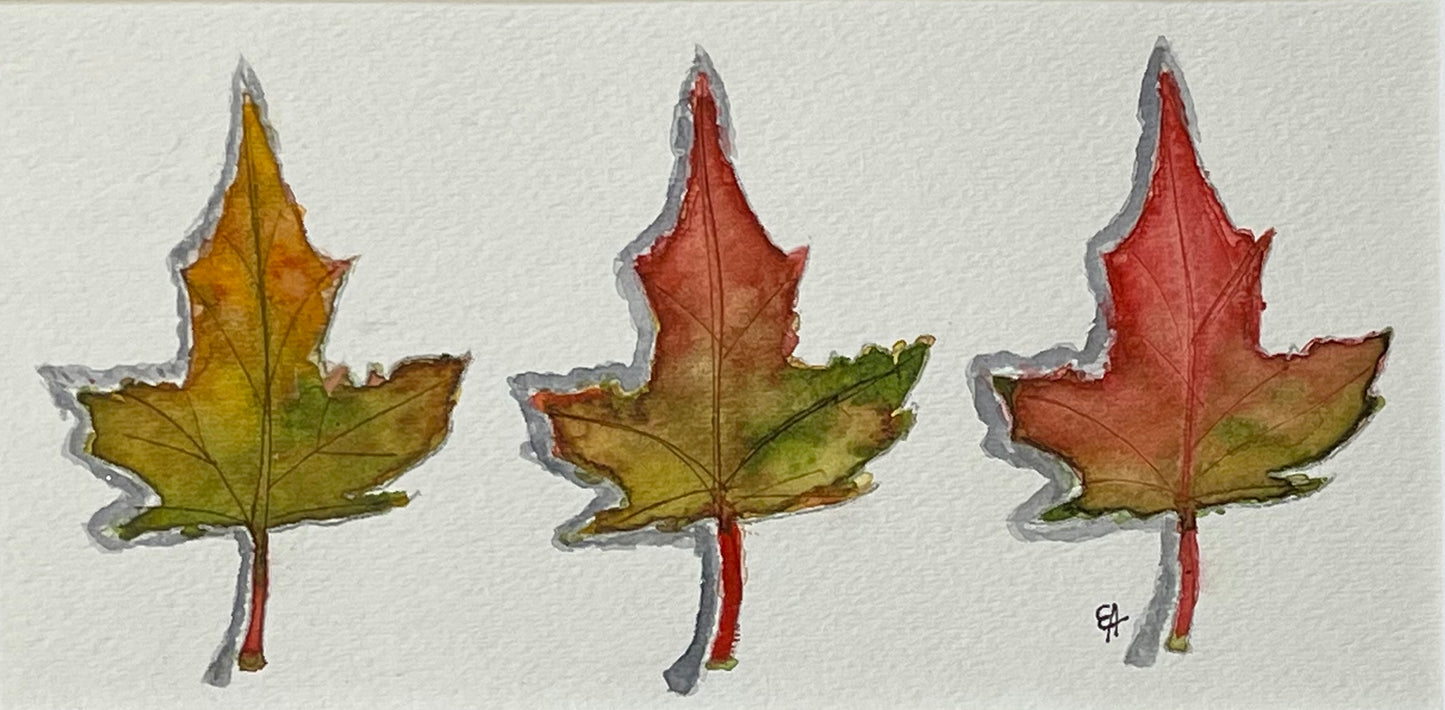 Watercolor Original Painting "Three Fall Leaves"