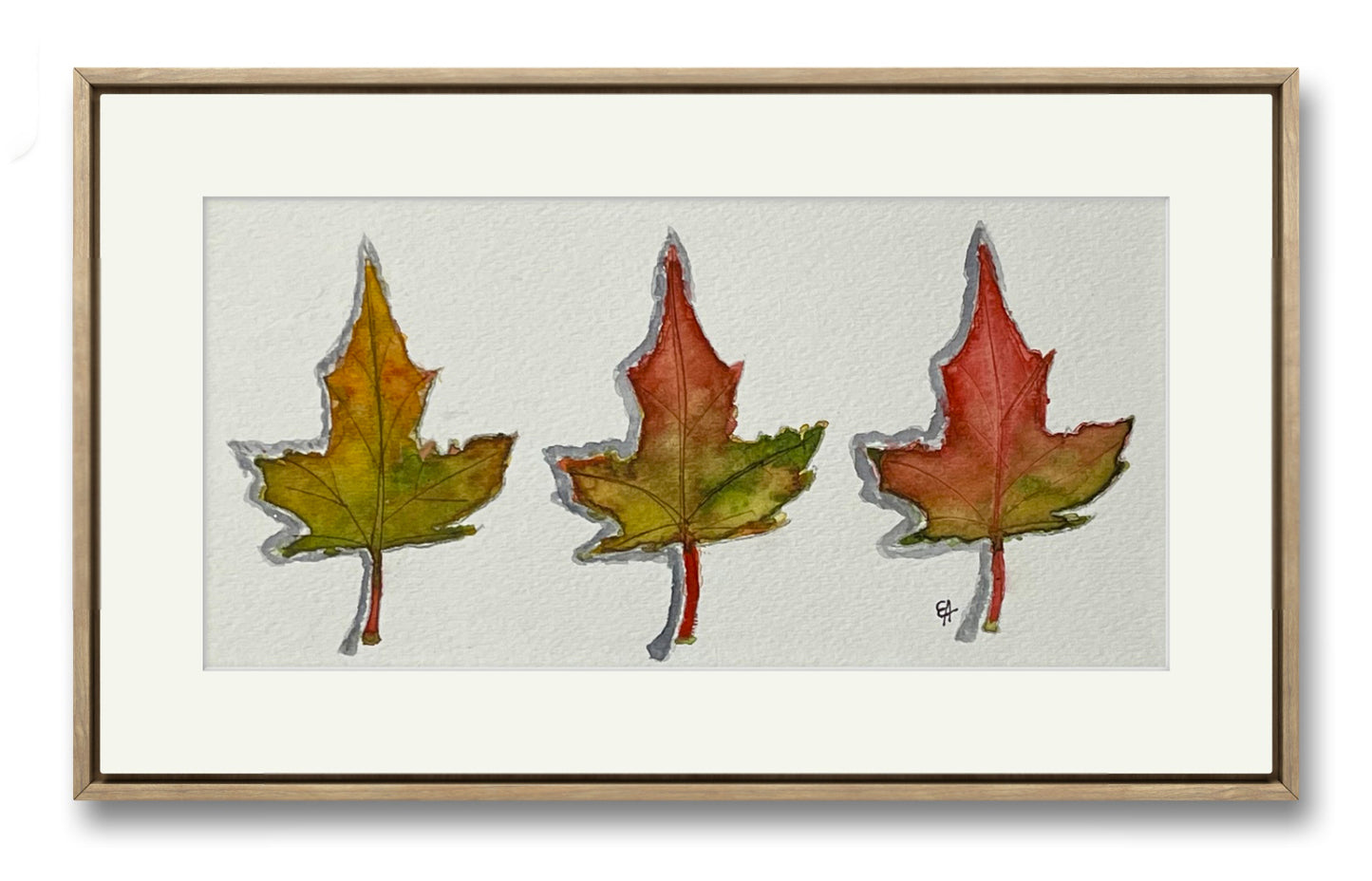 Watercolor Original Painting "Three Fall Leaves"