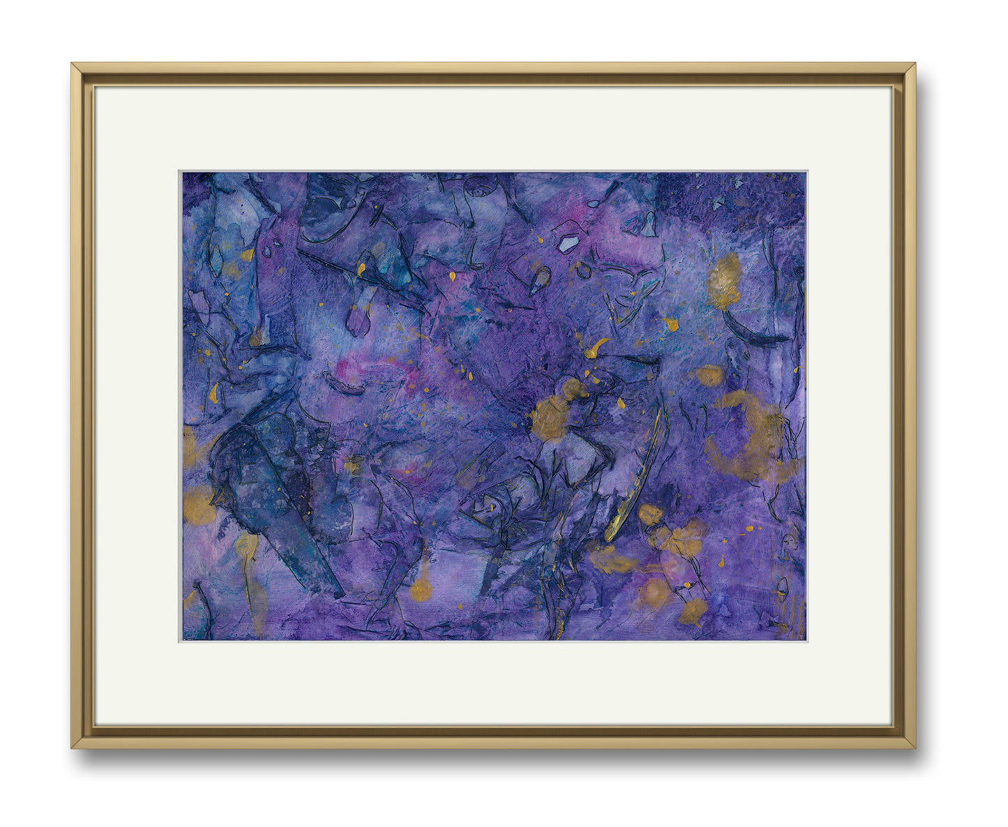 Watercolor Original Painting "Abstract Purple and Gold"