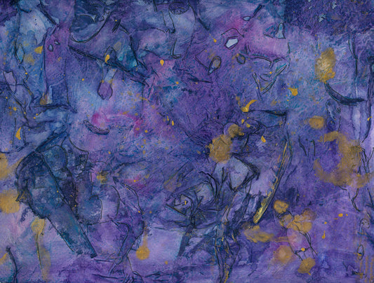 Watercolor Original Painting "Abstract Purple and Gold"