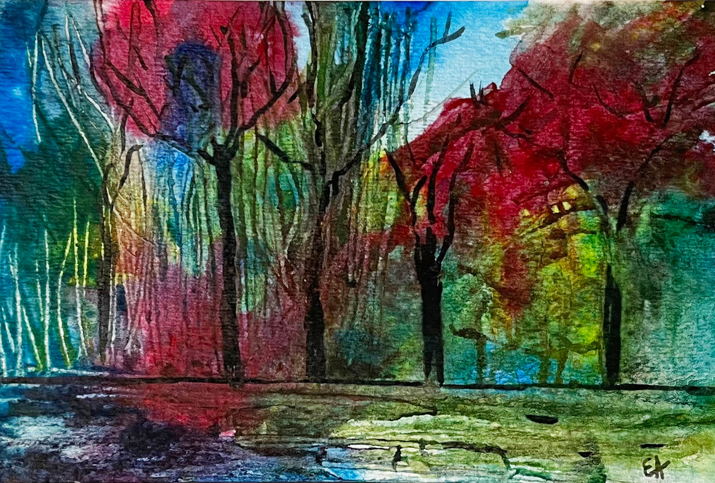 Watercolor Original Painting "Dramatic and Colorful Landscape"