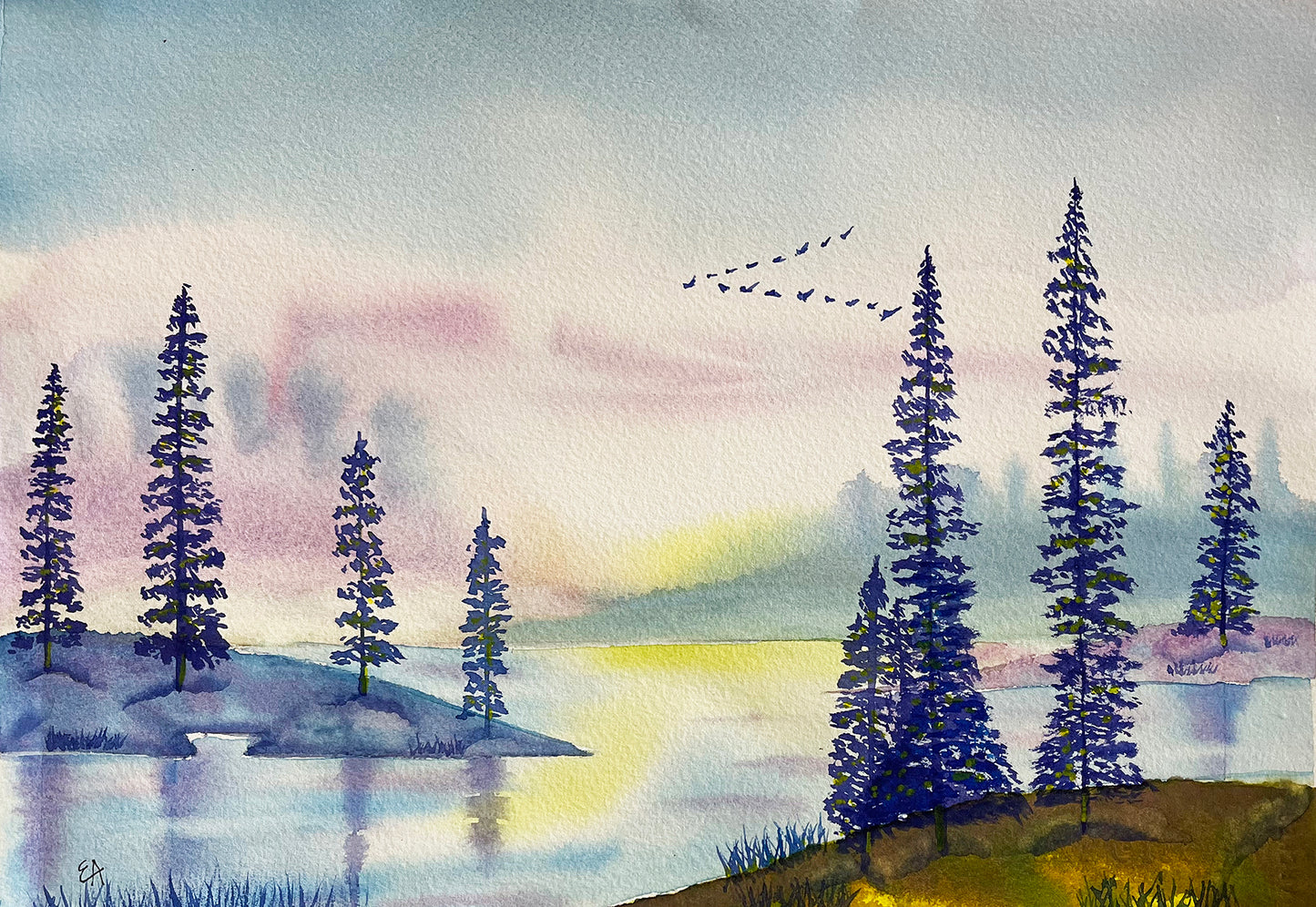 Watercolor Original Painting "Dream Landscape"