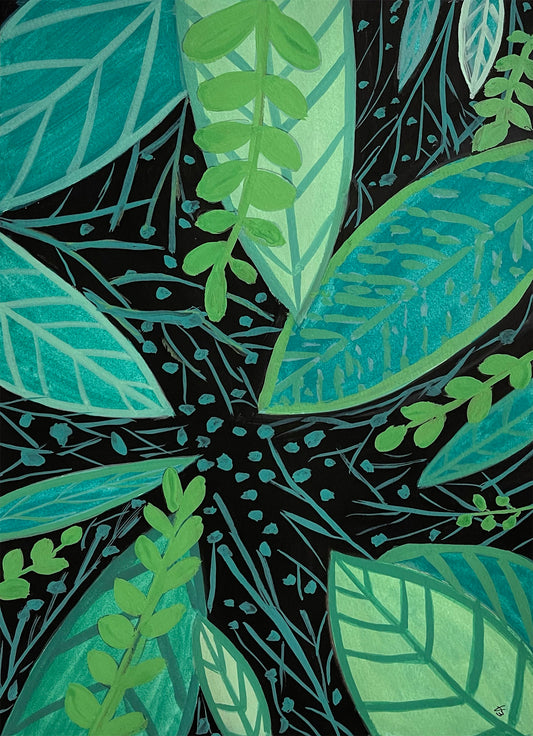 Goauche Original Painting "Green Leaves"