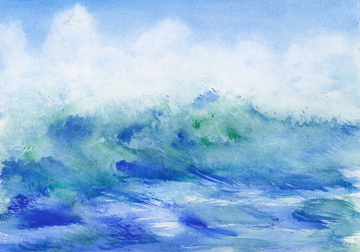 Watercolor Original Painting "Blue and Green Ocean"