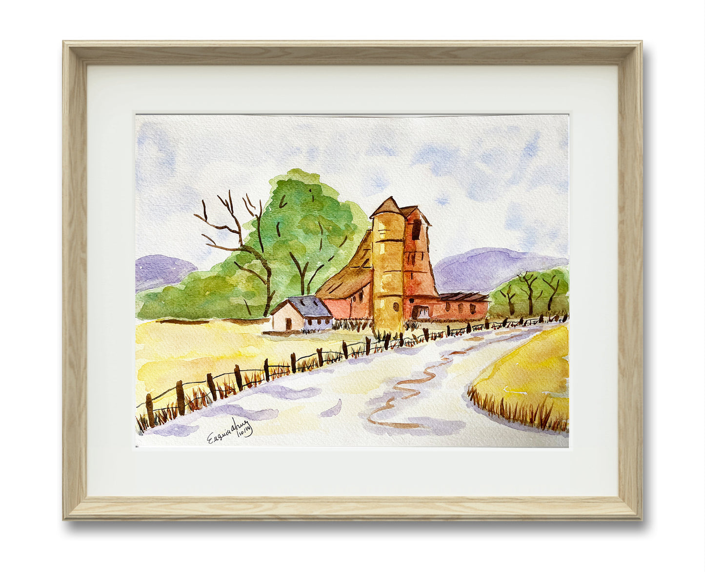 Watercolor Original Painting "Old Farm"