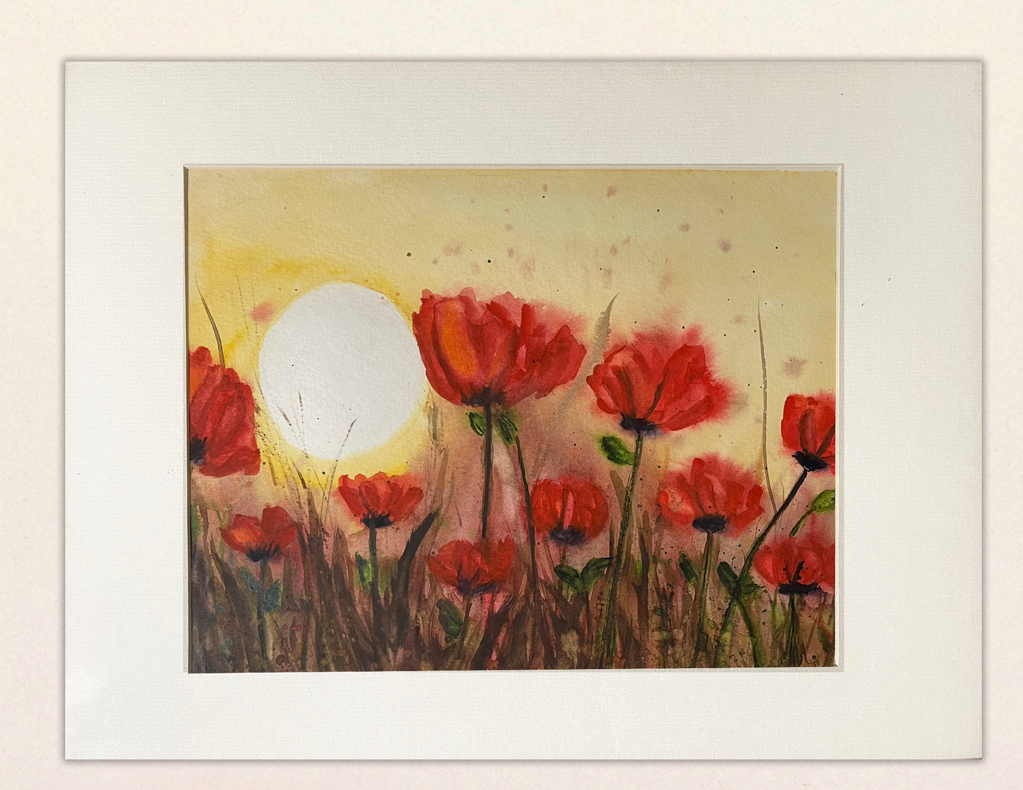 Watercolor Original Painting "Poppies Sunset"