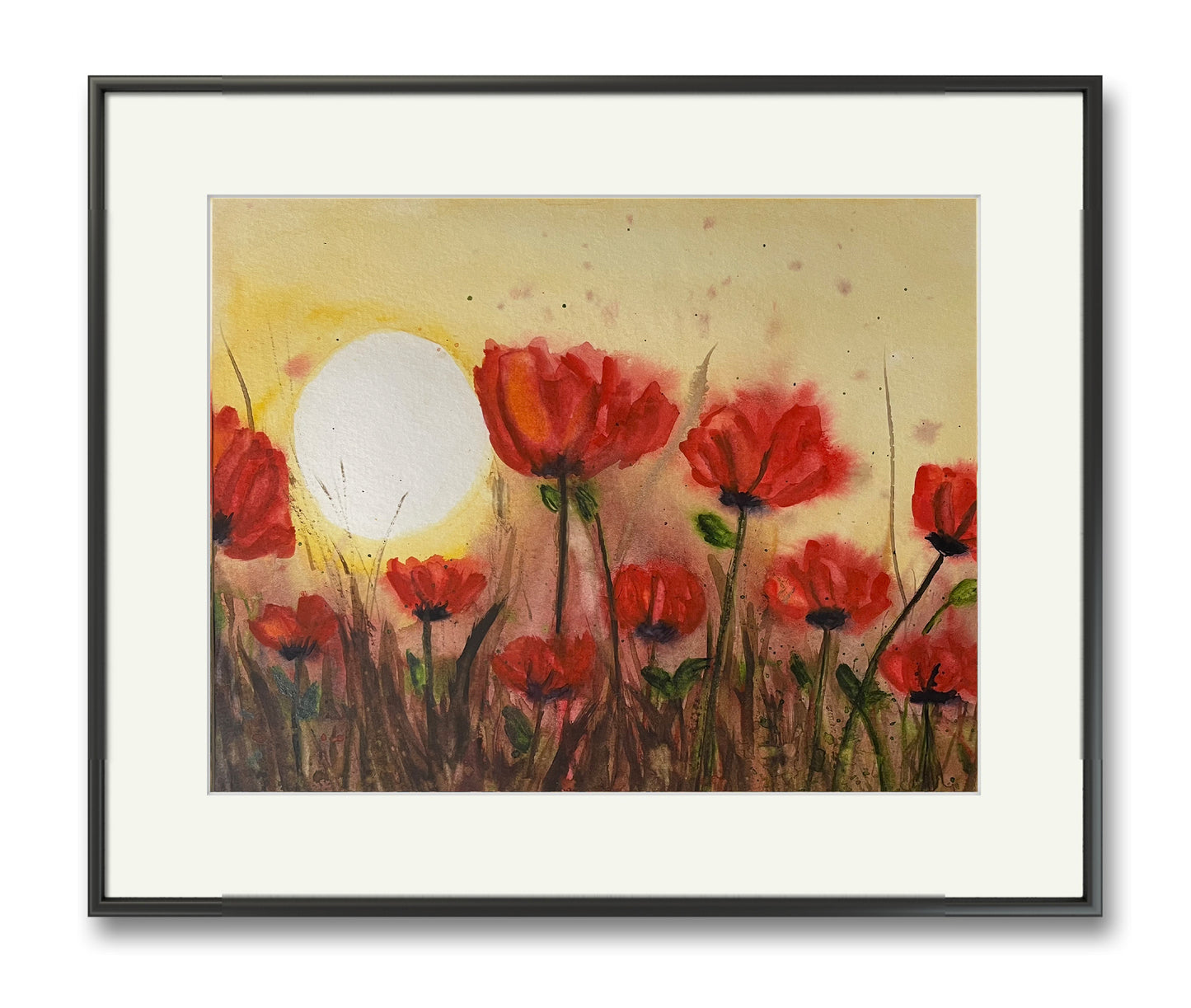 Watercolor Original Painting "Poppies Sunset"