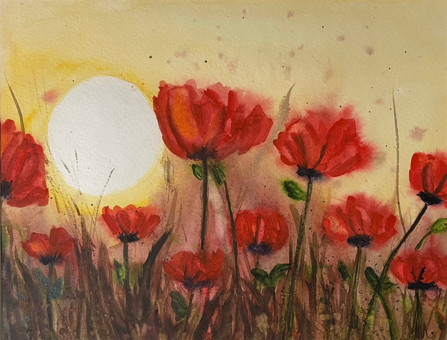 Watercolor Original Painting "Poppies Sunset"