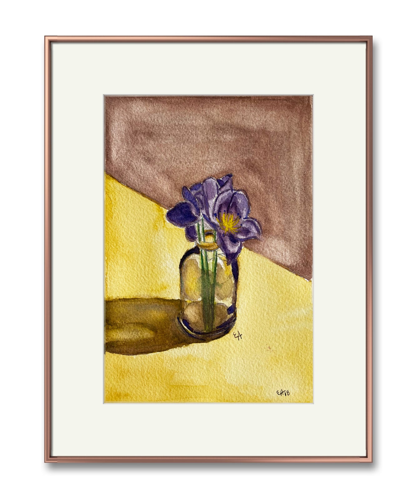 Watercolor Original Painting "Purple Flowers on a Vase"