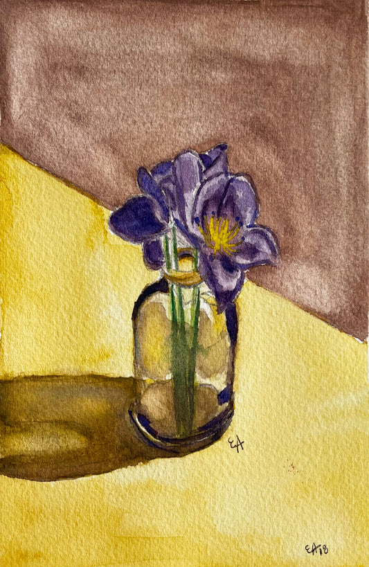 Watercolor Original Painting "Purple Flowers on a Vase"