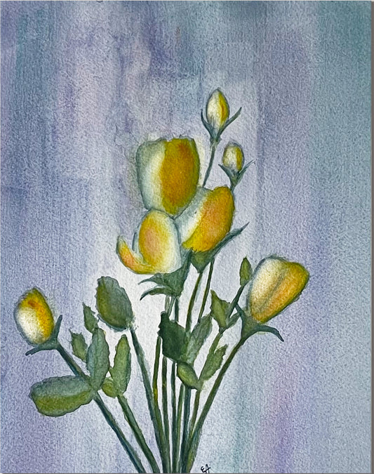 Watercolor Original Painting "Yellow Roses"